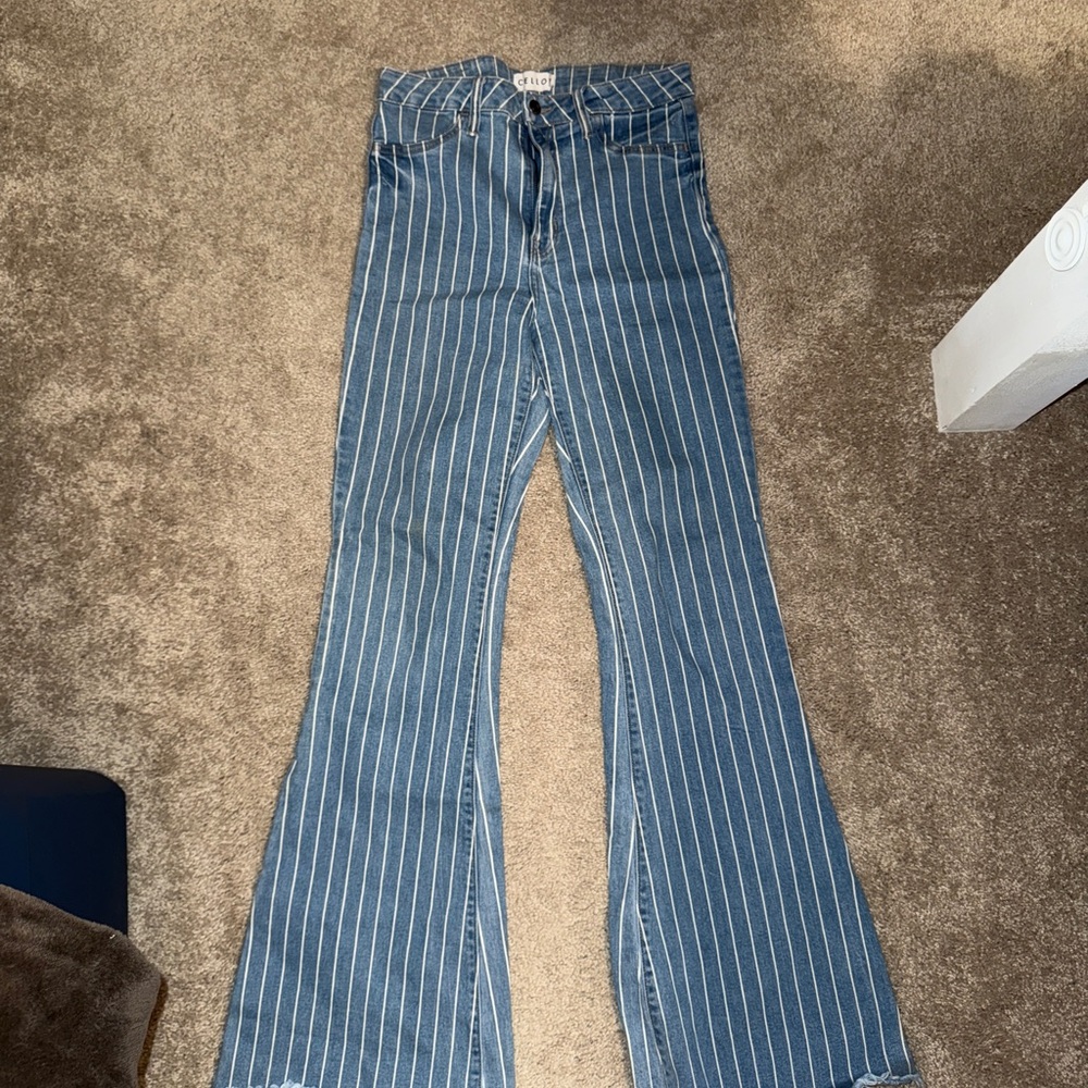 Cello Striped Blue Flare Jeans